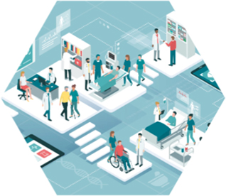 illustration - people in a busy hospital environment