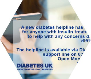 photo - a data card about Diabetes UK superimposed over a photo of someone holding a smart phone