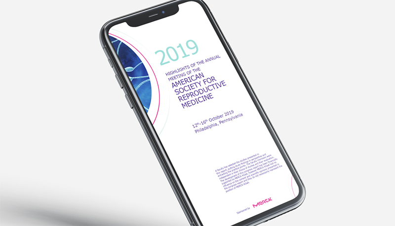 photo - a smart phone with the American Society for Reproductive Medicine 2019 Report displayed on its screen