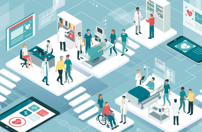 illustration - people in a busy hospital environment