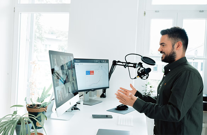 photo - a man leading a video call